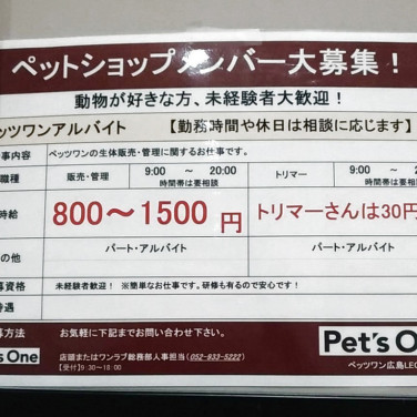 ペットハウスウインク観音店のアルバイト パート求人情報 Joblist ジョブリスト スマホであつめる みんなの街の求人はり紙
