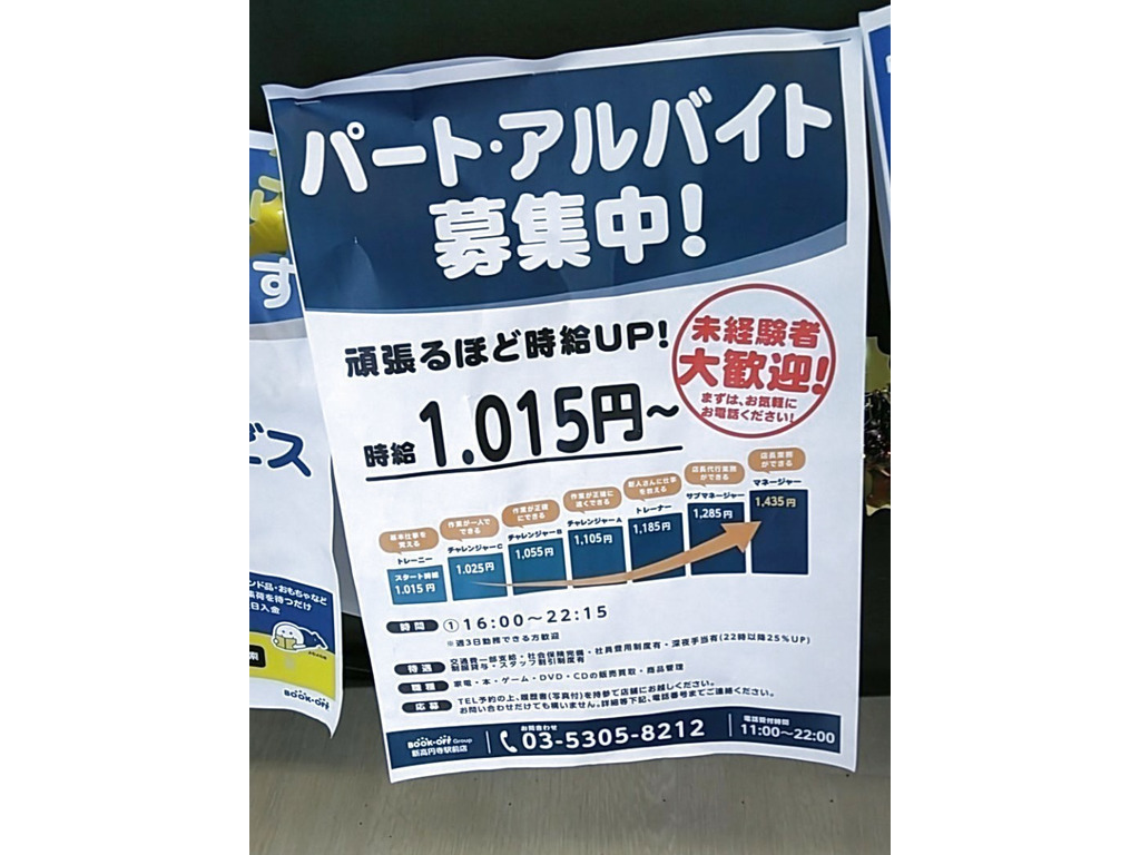 Bookoff ブックオフ 新高円寺駅前店のアルバイト パート求人情報 Joblist ジョブリスト スマホであつめる みんなの街の求人はり紙