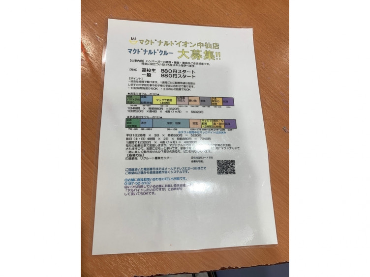 マクドナルド イオン中仙店のアルバイト パート求人情報 Joblist ジョブリスト スマホであつめる みんなの街の求人はり紙